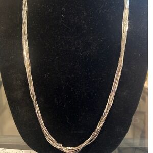 Vtg 80s Silver Multi Strand Liquid Chain Necklace Twisted Korea 30 Inch
